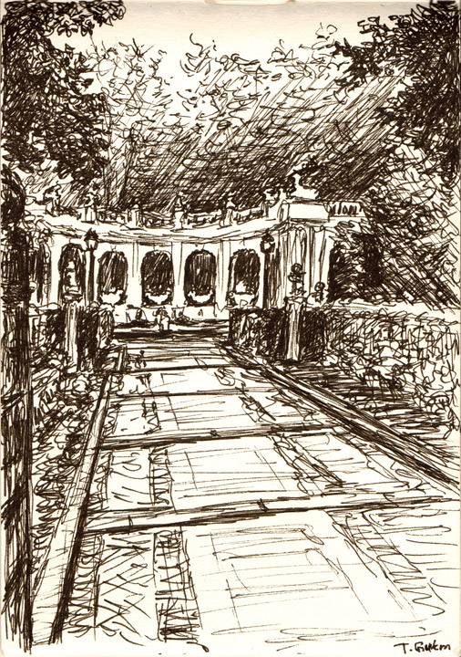 Zeichnung vom Eingang zum Märchenbrunnen im Volkspark Friedrichshain in Berlin