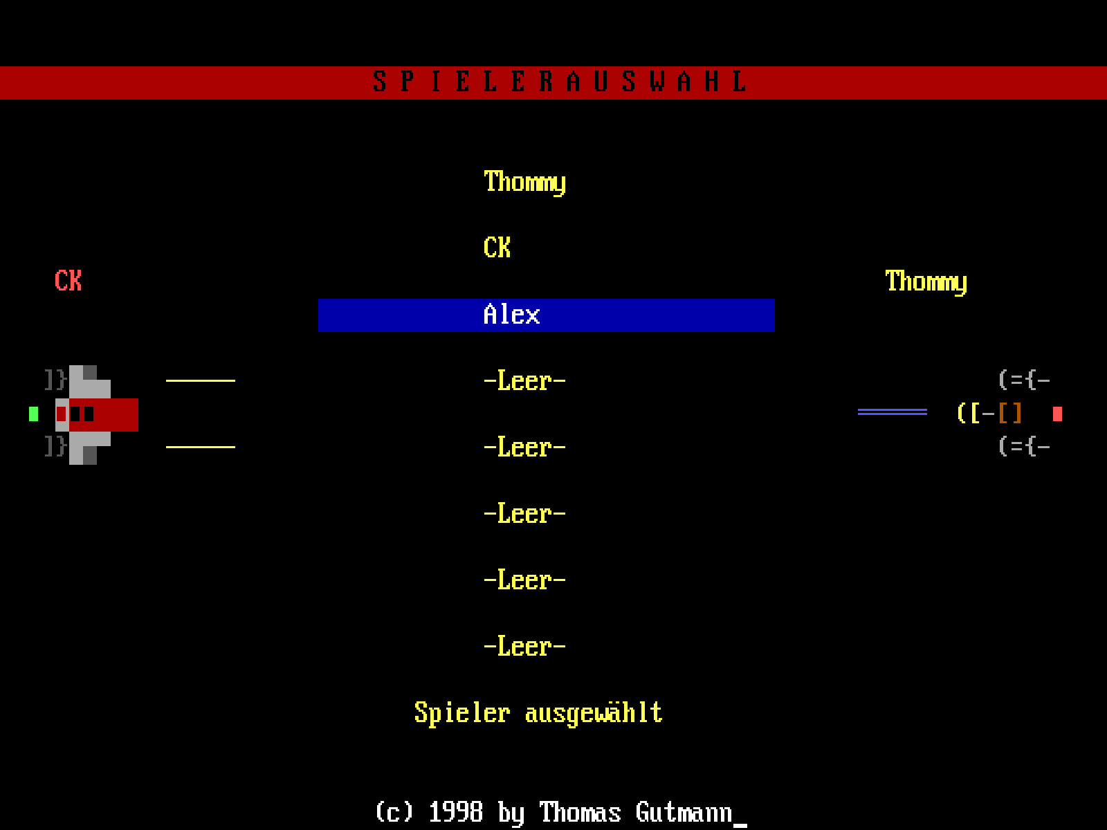 Screenshot vom Spielermenü: In acht Slots können Spieler angelegt werden.